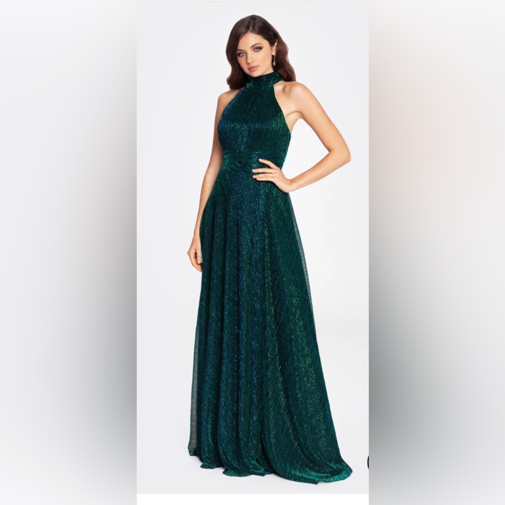 Betsy and Adam LONG METALLIC KNIT HALTER TOP DRESS 4
